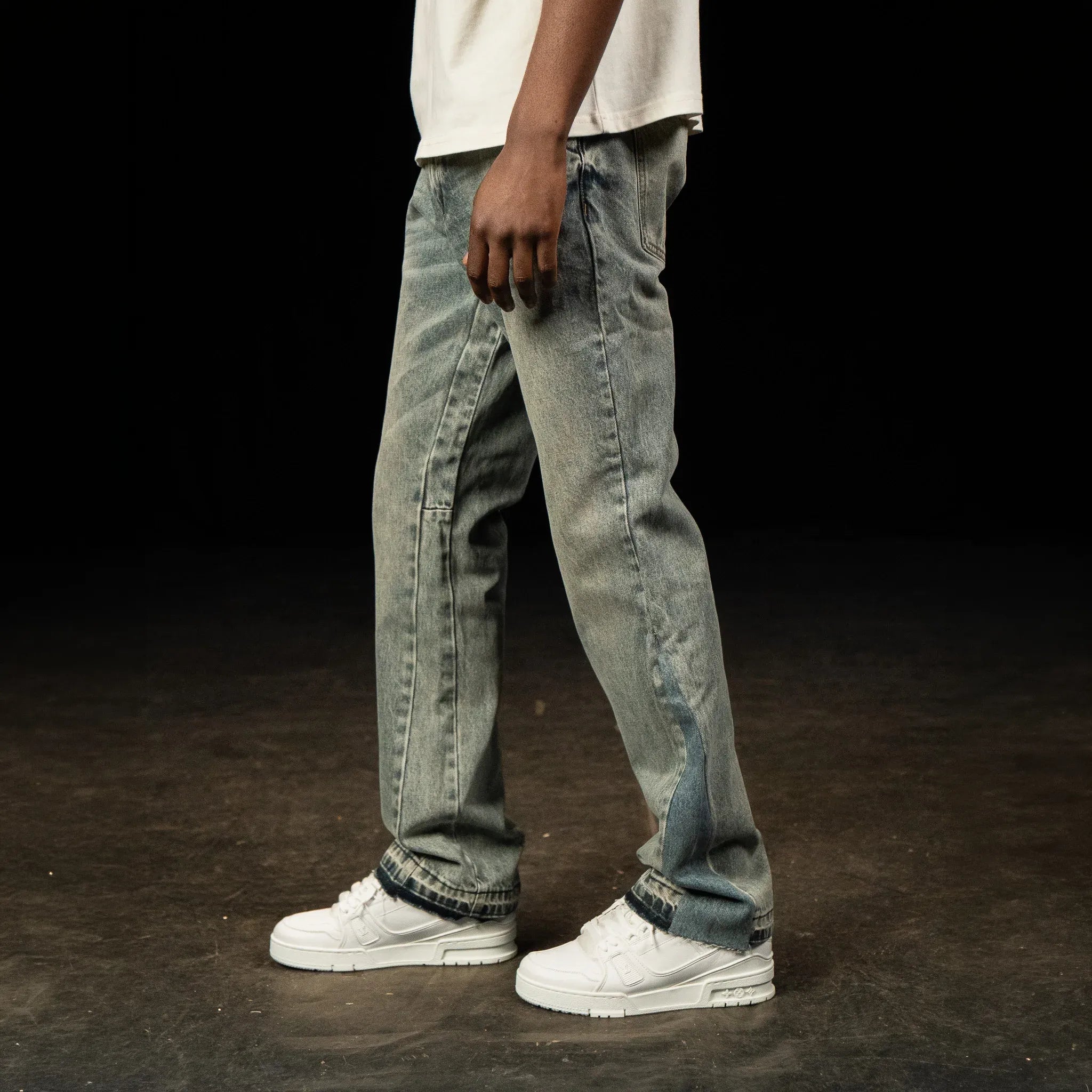 Front Side View of SIARR Flared Jeans Dusty Blue